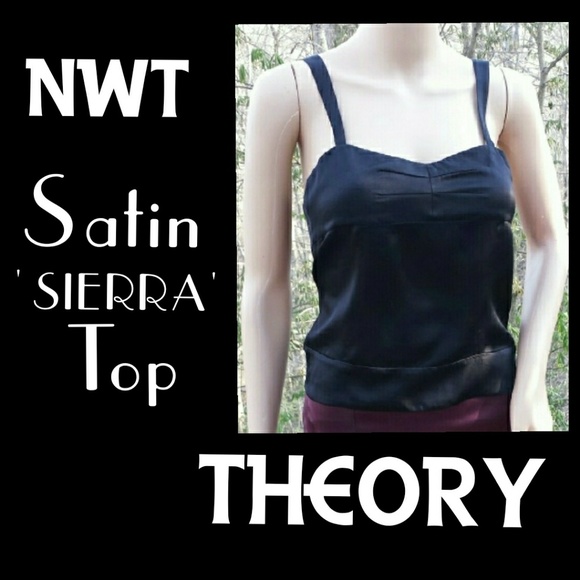 Theory Tops - ▪️NWT▪THEORY▪Black Satin SIERRA Pleated Camisole